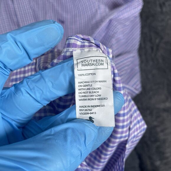 Southern Marsh Button Down Shirt Men's Size XL Purple Long Sleeve Checkered Golf - Picture 4 of 7